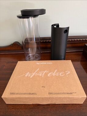 2022 Nespresso VertuoPlus Deluxe Matte Black Accessories and Current Sampler